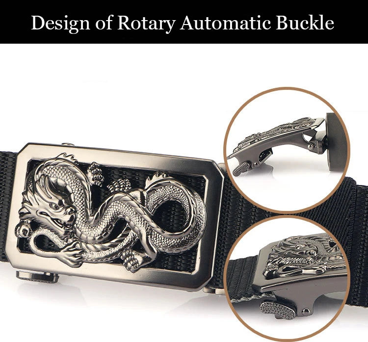 SupSindy New Man Double-sided Nylon Belt Dragon Rotate Metal Automatic Buckle Canvas Belts for Men Jeans Waistband Bicolor Strap Viralgem Store