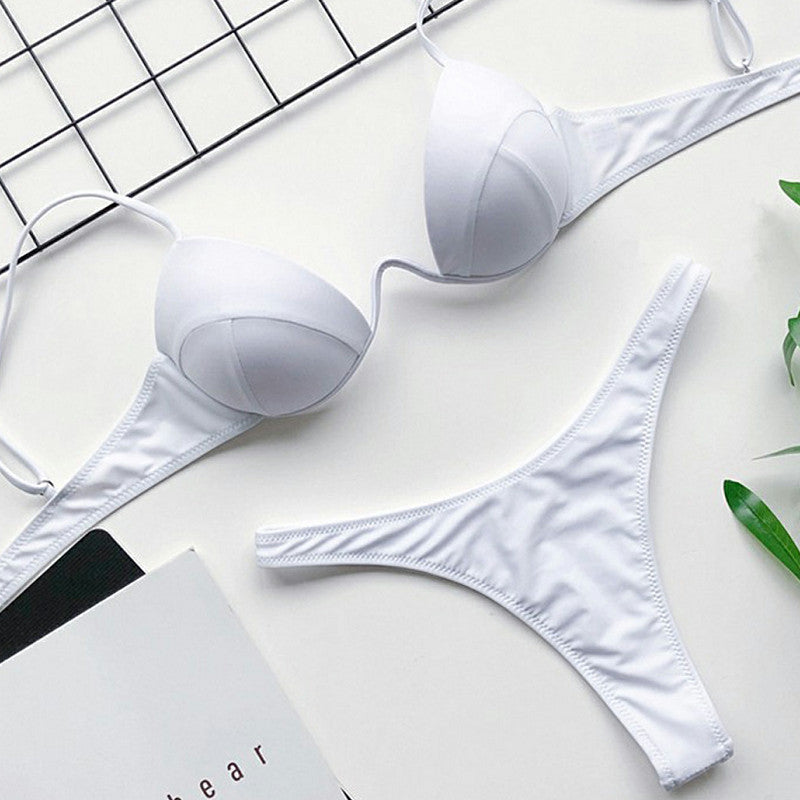 2023 Sexy Women's Push Up Bikini Sets Solid Color Low-cut Ladies Beach Swimsuits Swimwear V-neck Biquini Bathing Suit Summer