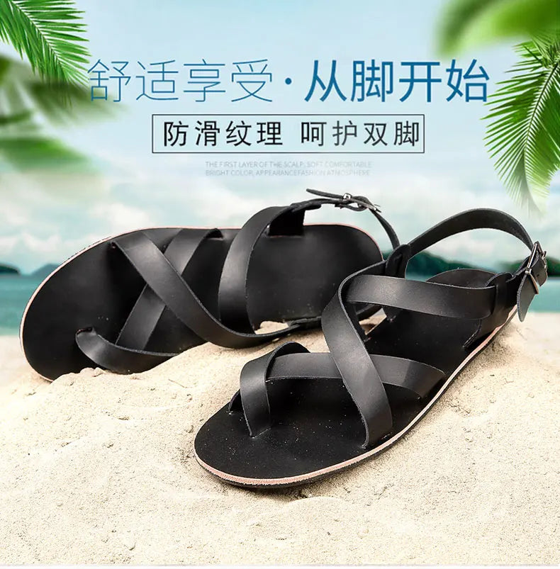 Summer Beach Sandals Men's European and American Wear-Resistant Fashion Outdoor Breathable Thick-soled Casual Shoes Indoor Rome