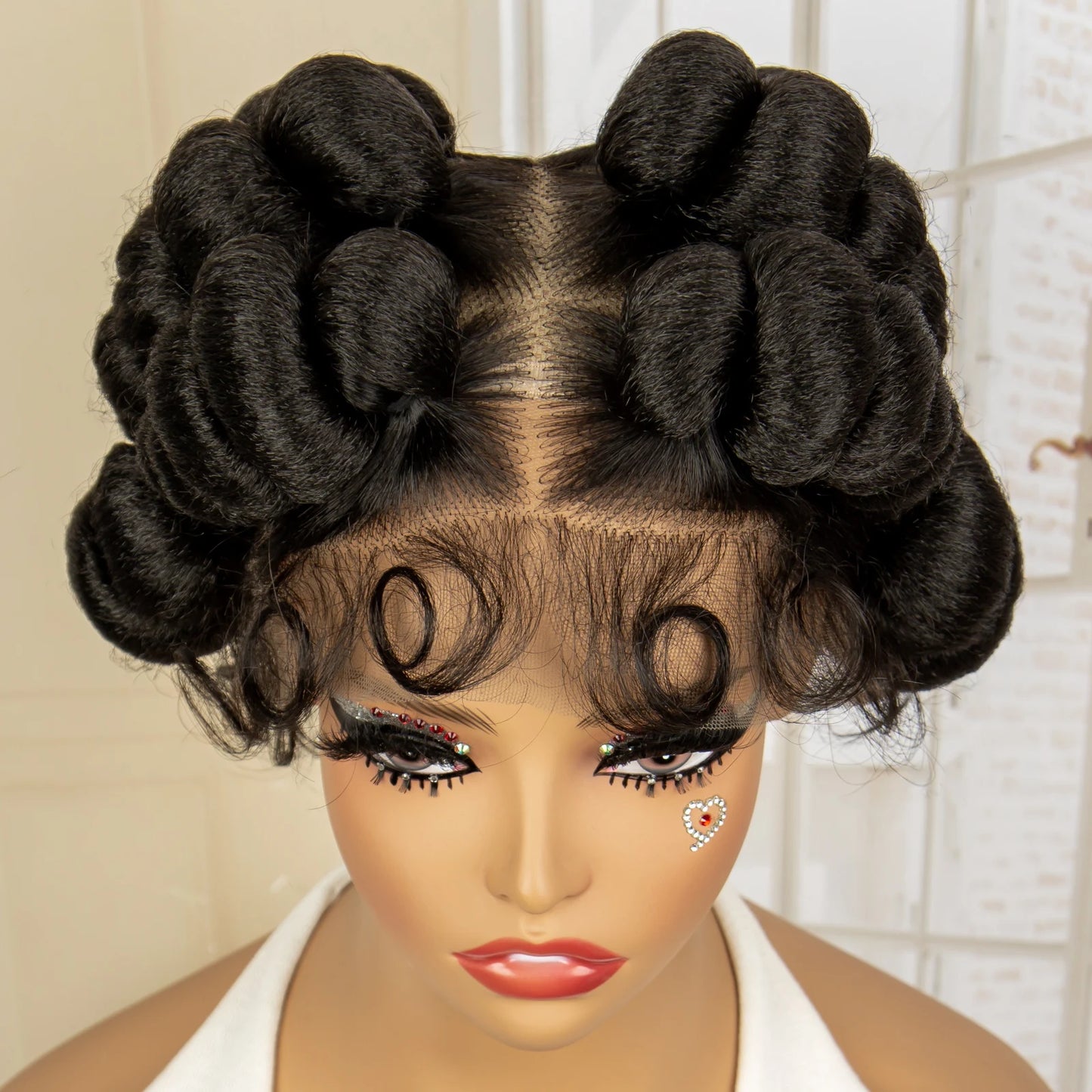 Synthetic Full Lace Handmade Bantu Braided Wigs Short Cute Natural Braided Lace Wigs with Baby Hair for Women