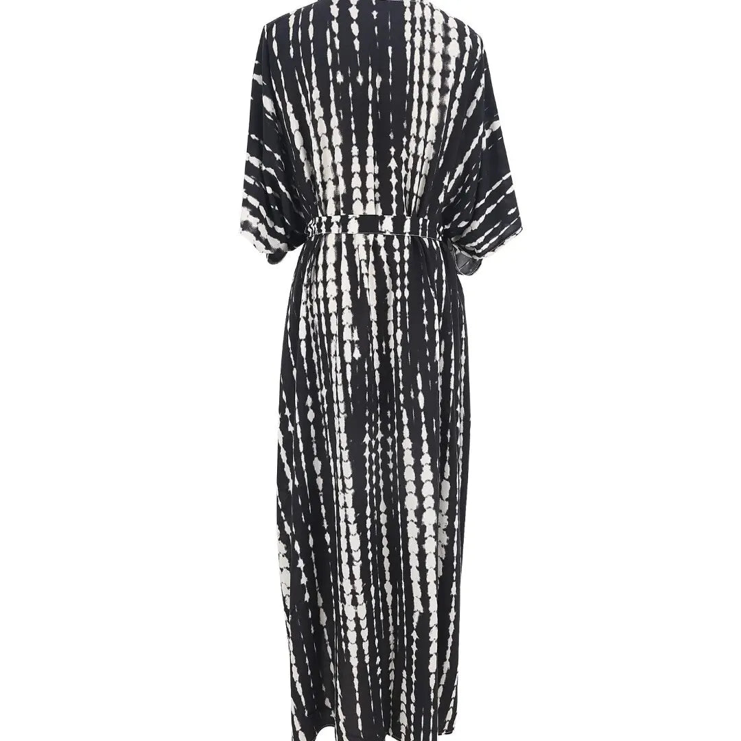 Women's Beach Cover Ups Open Front Tie Dye Maxi Cardigan Kimono Swimsuit with Belts Bathing Suit