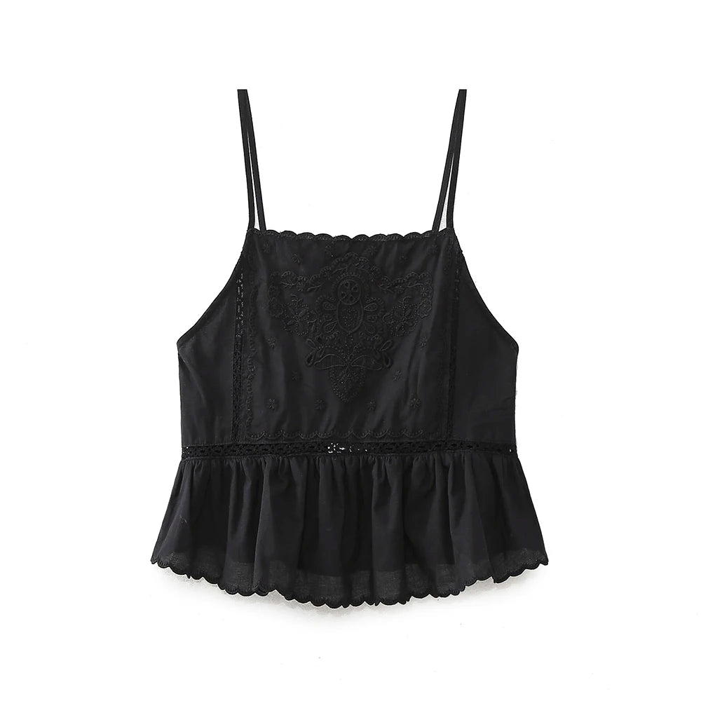 XNWMNZ Women's Fashion 2023 Embroidered Top Women Vacation Straight Neckline Adjustable Thin Straps Versatile Female Top