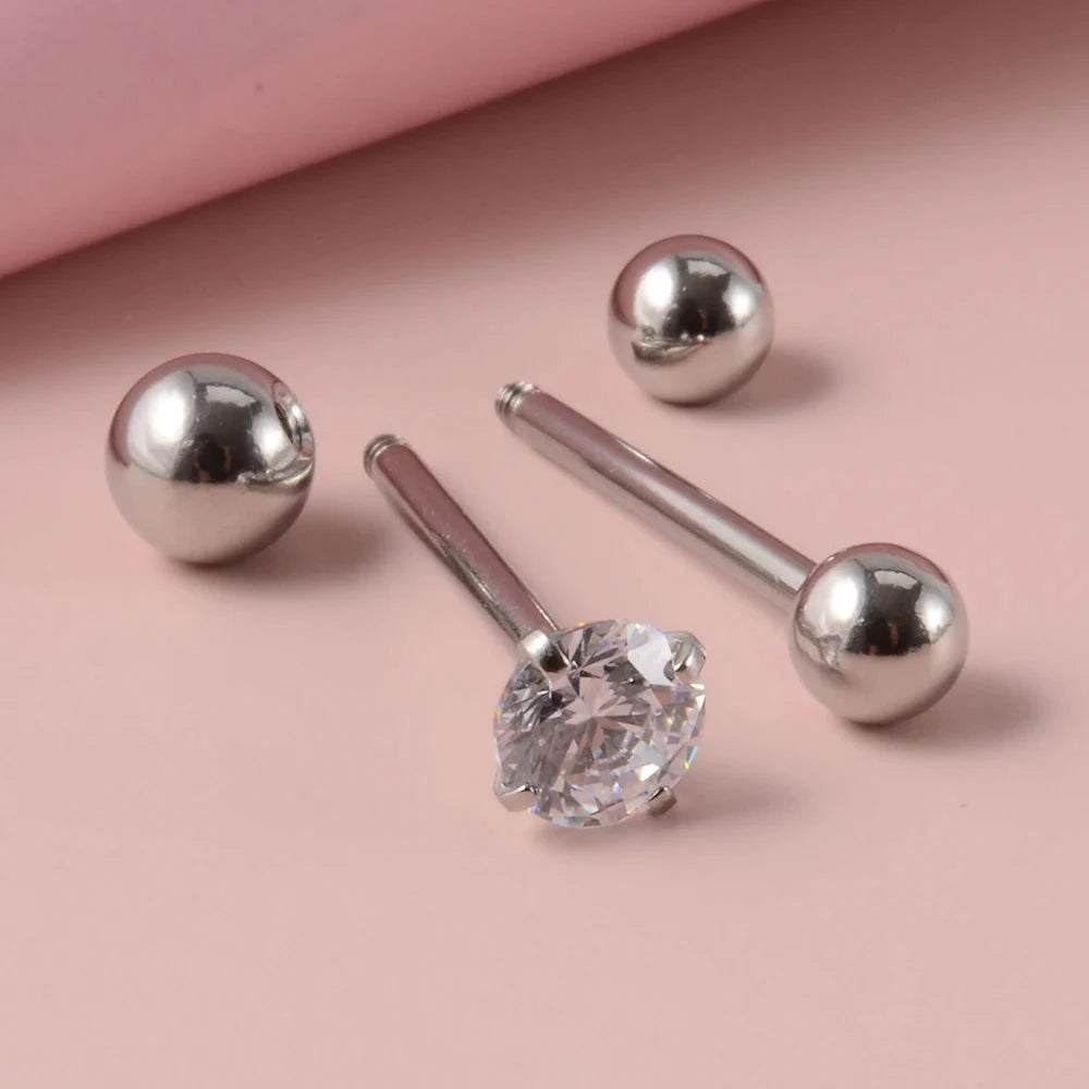 2PCS Anti-Allergy Surgical Steel  Prong Zircon Tongue Barbell Piercings Ball Tongue Barbell Rings Fashion Piercing Jewelry Viralgem Store