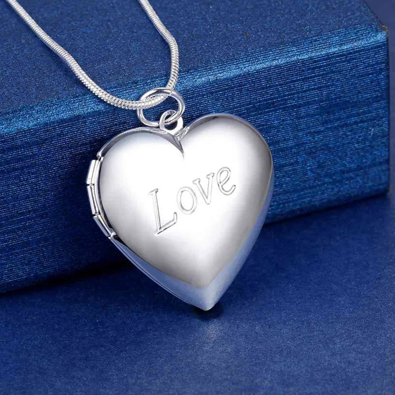40-75cm 925 Sterling Silver Oval heart Round Photo open Frame Pendant Necklace Snake Chain For Woman Man Wedding Jewelry
