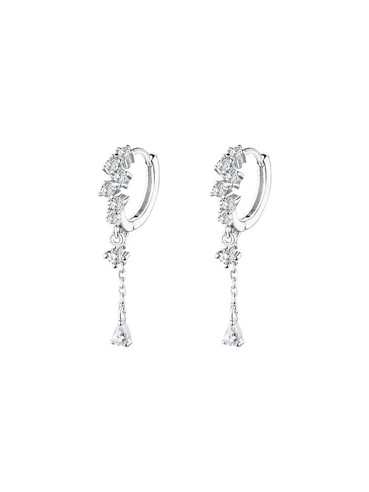 925 Sterling Silver tassel hoop Earrings Temperament Inlaid Zircon for Women Wedding Jewelry Accessories