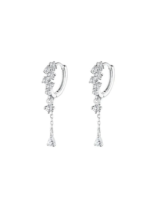 925 Sterling Silver tassel hoop Earrings Temperament Inlaid Zircon for Women Wedding Jewelry Accessories