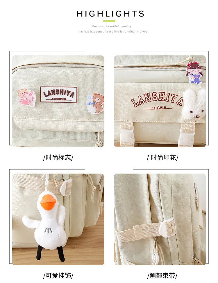 5-piece Set of Free Pendants Forest Style Korean Version Casual Harajuku Student Backpack for High School Girls Large Capacity Viralgem Store