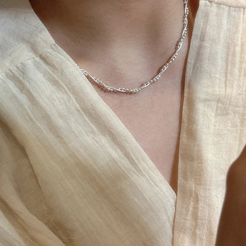 925 Sterling Silver Double Layer Snake Bone Chain Necklace for Women's Sweet Temperament Round Bear Neckchain Fashion Jewelry