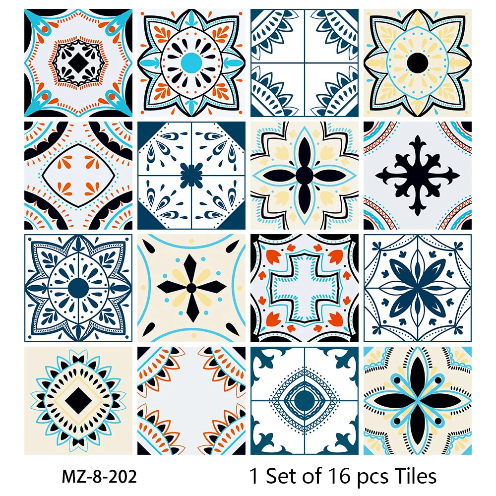 16pcs/set Black & White Tiles Sticker Kitchen Backsplash Wardrobe Bathroom Waterproof Peel & Stick Bright Film Art Wall Decals