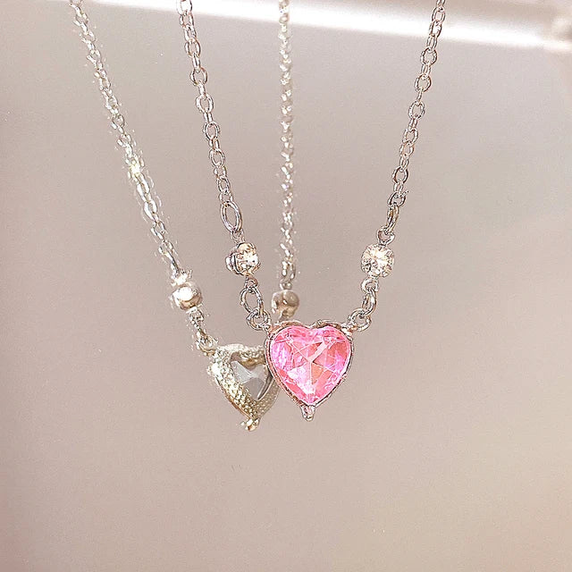 Y2K Pink Planet Heart Zircon Pendant Necklaces Women Fashion Aesthetic Clavicle Chain Necklace Valentines Day Gift Party Jewelry Viralgem Store