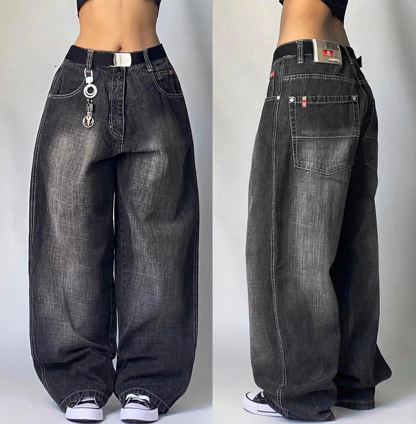 Y2K American New Pattern Printing Washed Baggy Jeans Men Harajuku Vintage Hip Hop Rock Popular Gothic High Waist Wide Leg Pants