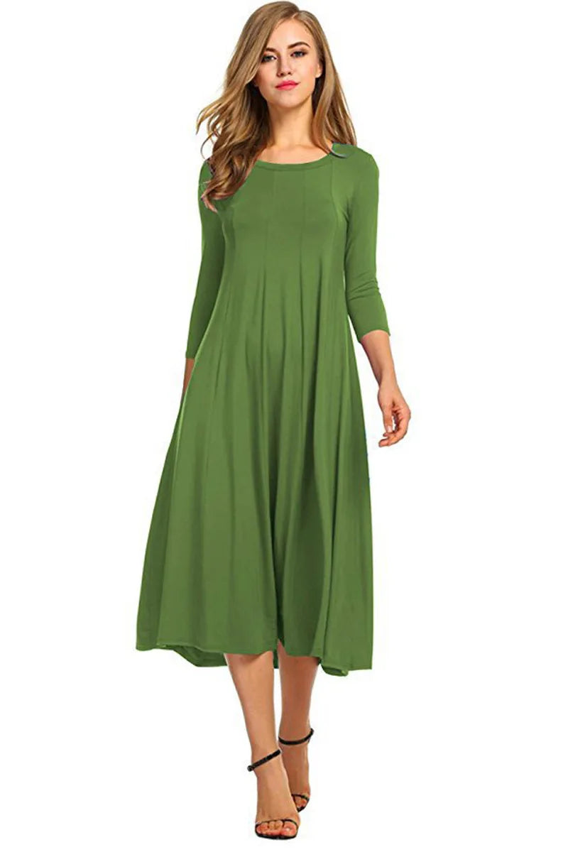 Women Autumn Solid Party Midi Dress Casual O Nesk Half Sleeve Office Lady Red Green Slim Elegant Dresses  Robe Ete XXL  Vestidos Viralgem Store