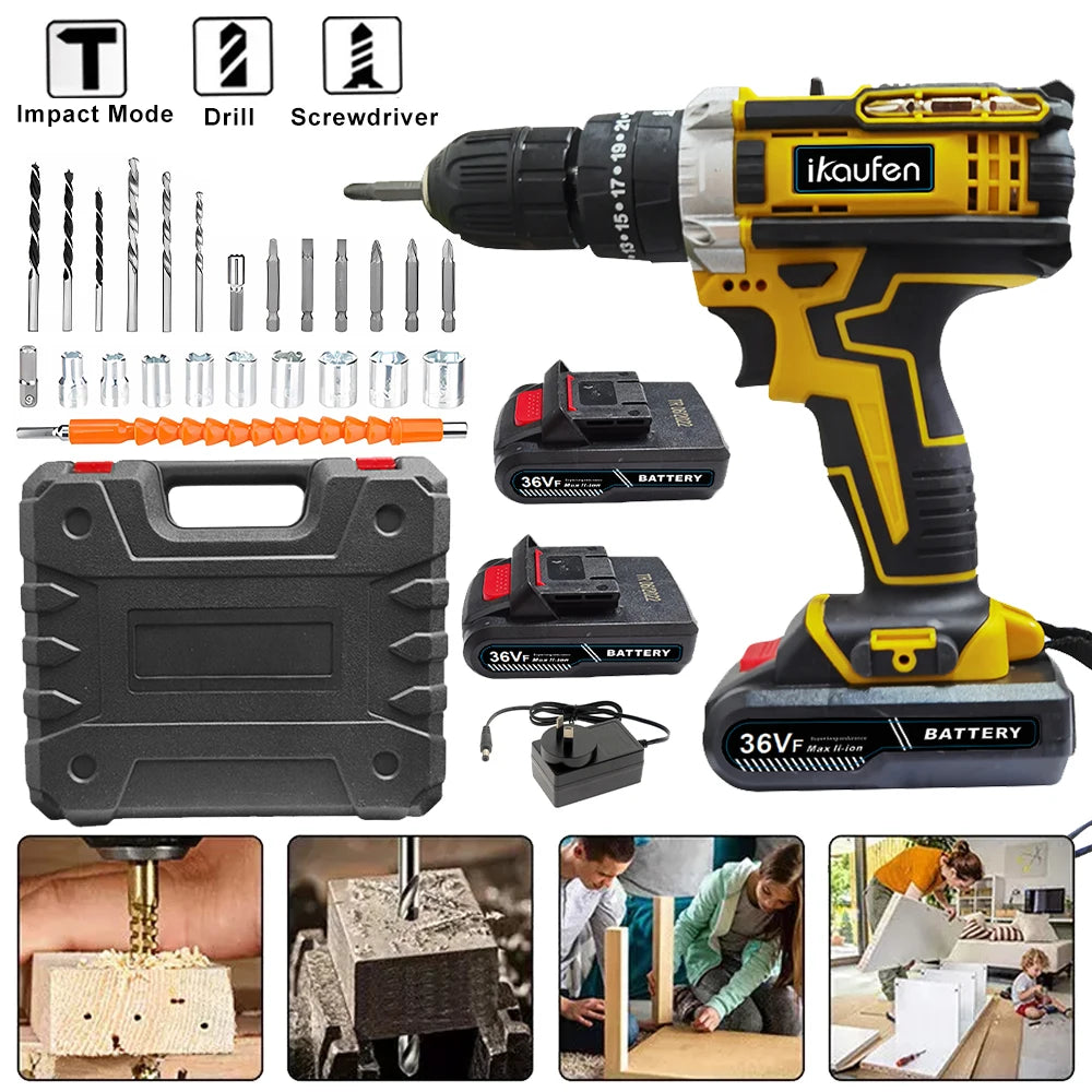 21V Cordless Drill Electric Screwdriver Mini Wireless Power Driver Lithium-Ion Battery Home DIY Cordless Drill Set