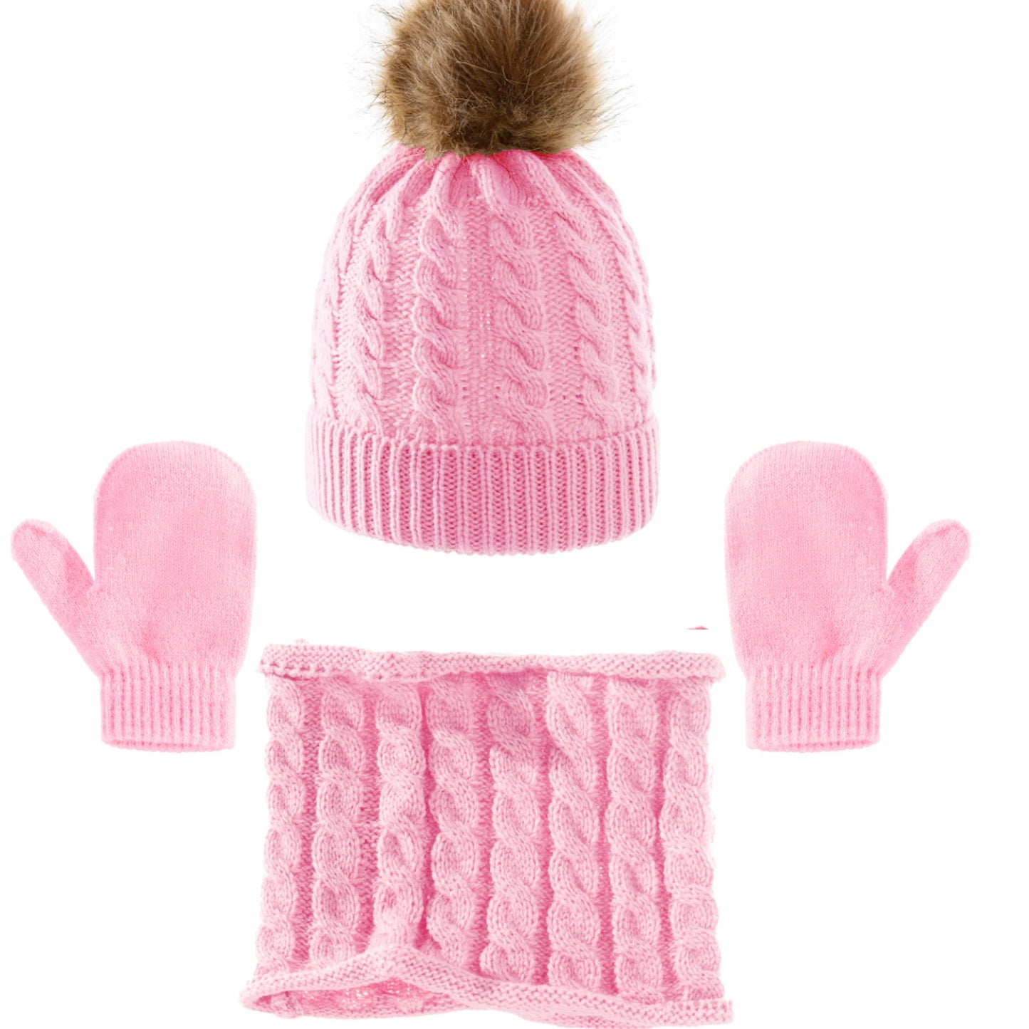 3PCS/Set Kid Winter Hat Scarf Mittens Set Toddler Knitted Girls Children Skin-Friendly Neck Warmer Boys Wool Outdoor Warm Gloves