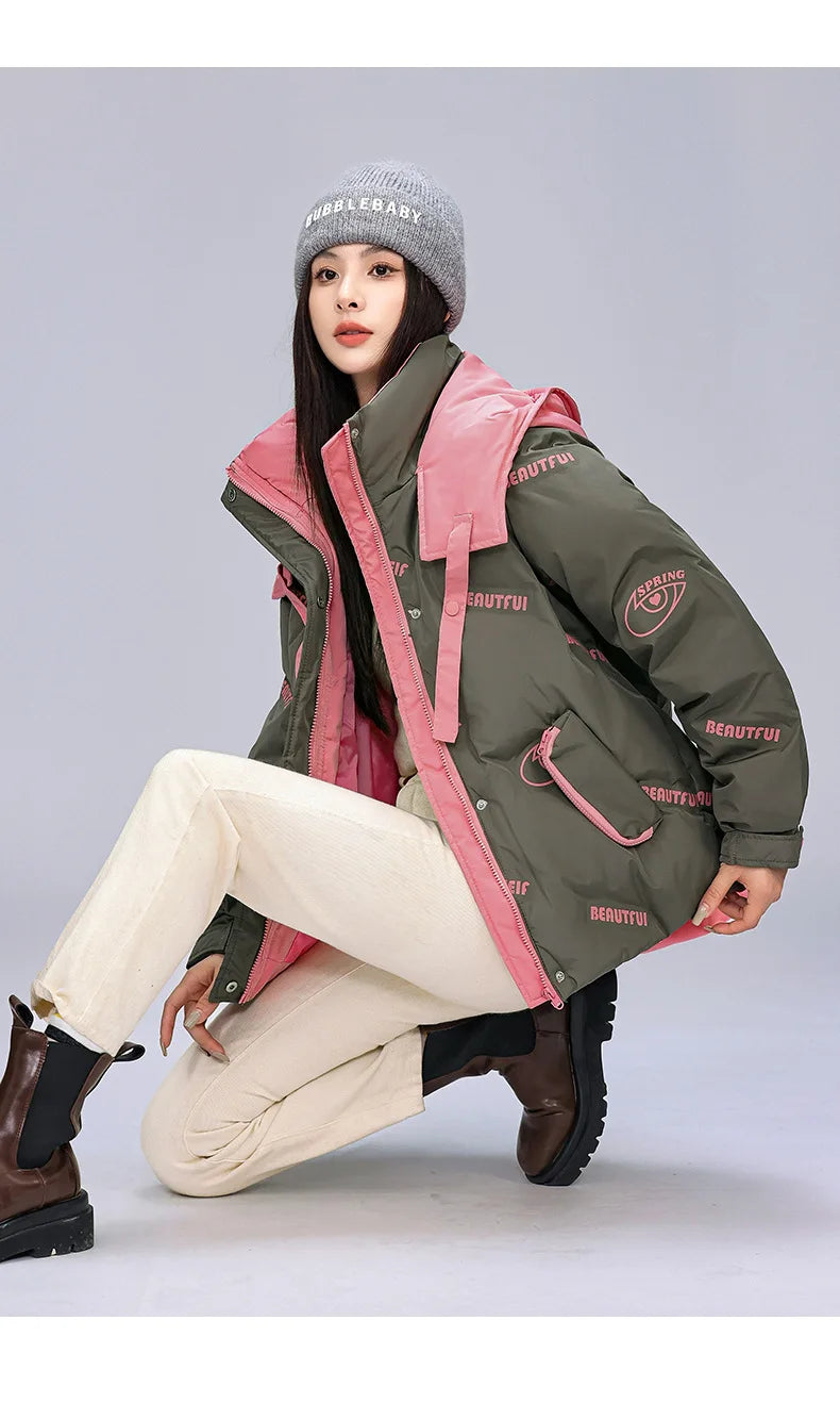 Women Pink Gothic Hoodies Parka 90s Vintage Jacket Overcoat Warm Thicken Coat Harajuku Padded Jacket Clothes Winter Autumn 2024