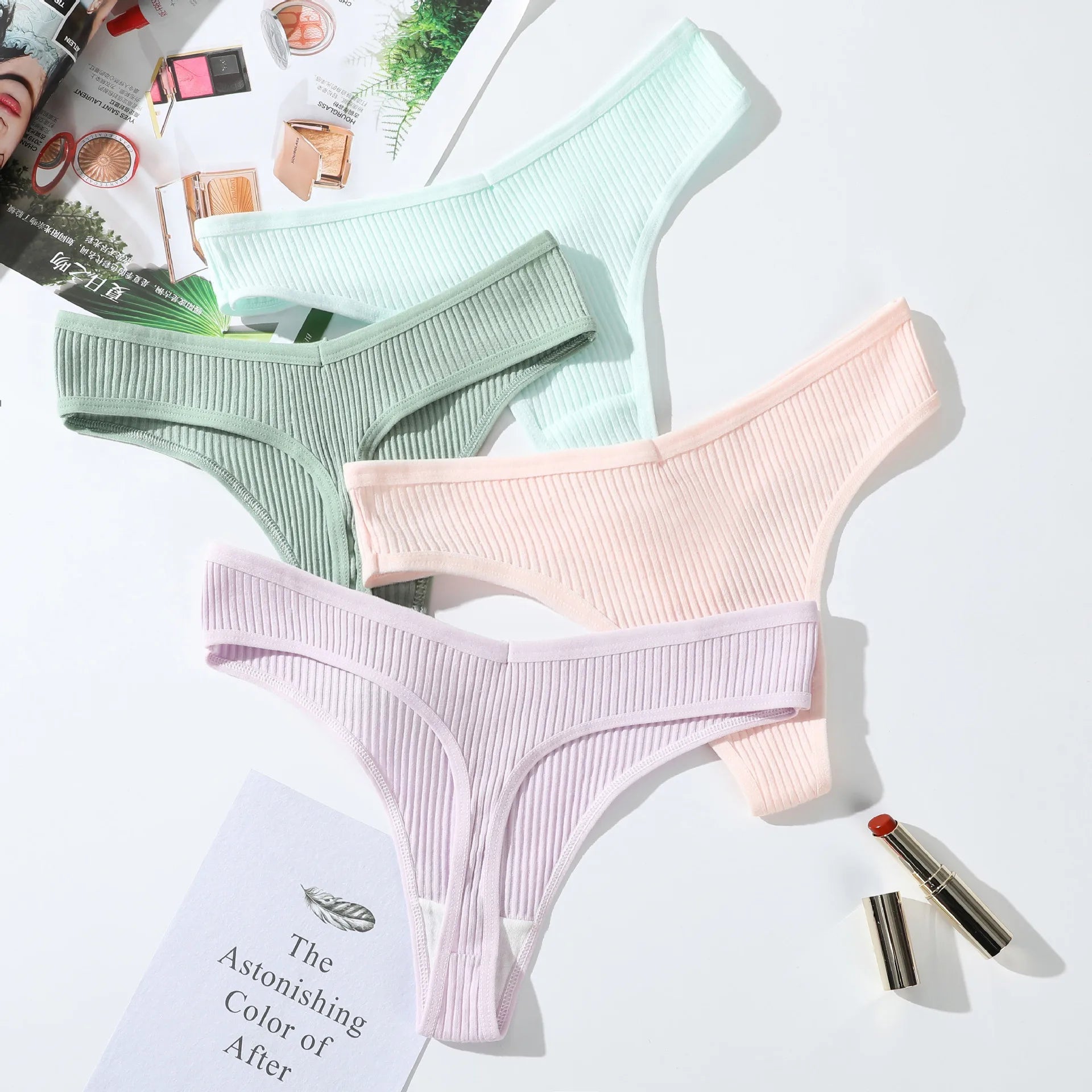 3Pcs/Lot Women Panties Cotton G-String Sexy Lingerie Comfortable Striped Low-Rise Thongs Sports Underpants Breathable Underwear Viralgem Store