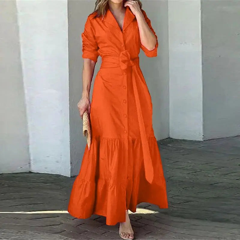 VONDA Plus Size 5XL Long Sleeve Shirt Dress Elegant Women Ruffled Sundress Buttons Solid Color Casual Lapel Belted Party Vestido