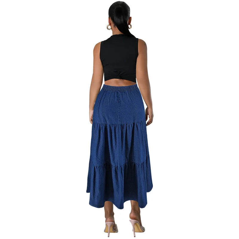XL-5XL Plus Size Clothes 2024 Women's Button A-line High Waist Denim Skirt Office Lady Midi Jean Skirts Autumn Winter Skirt