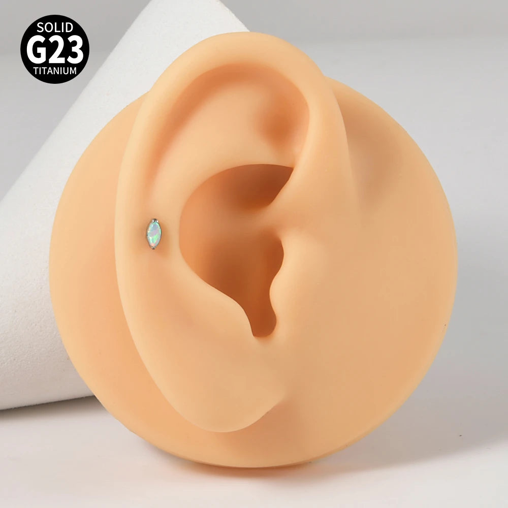1PC ASTM F136 Titanium Marquise Labret CZ Zircon Ear Tragus Cartilage Flat Back Earring Piercing Internally Thread Body Jewelry