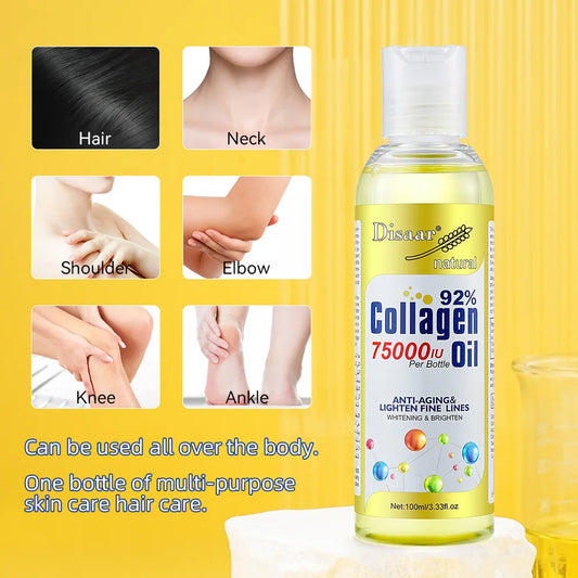100ml 92% Collagen 75000IU Youthful Glow Oil Lighten Fine Lines Brighten Body Serum Dry Skin Hydrating Plumps, Lifts Massage Oil