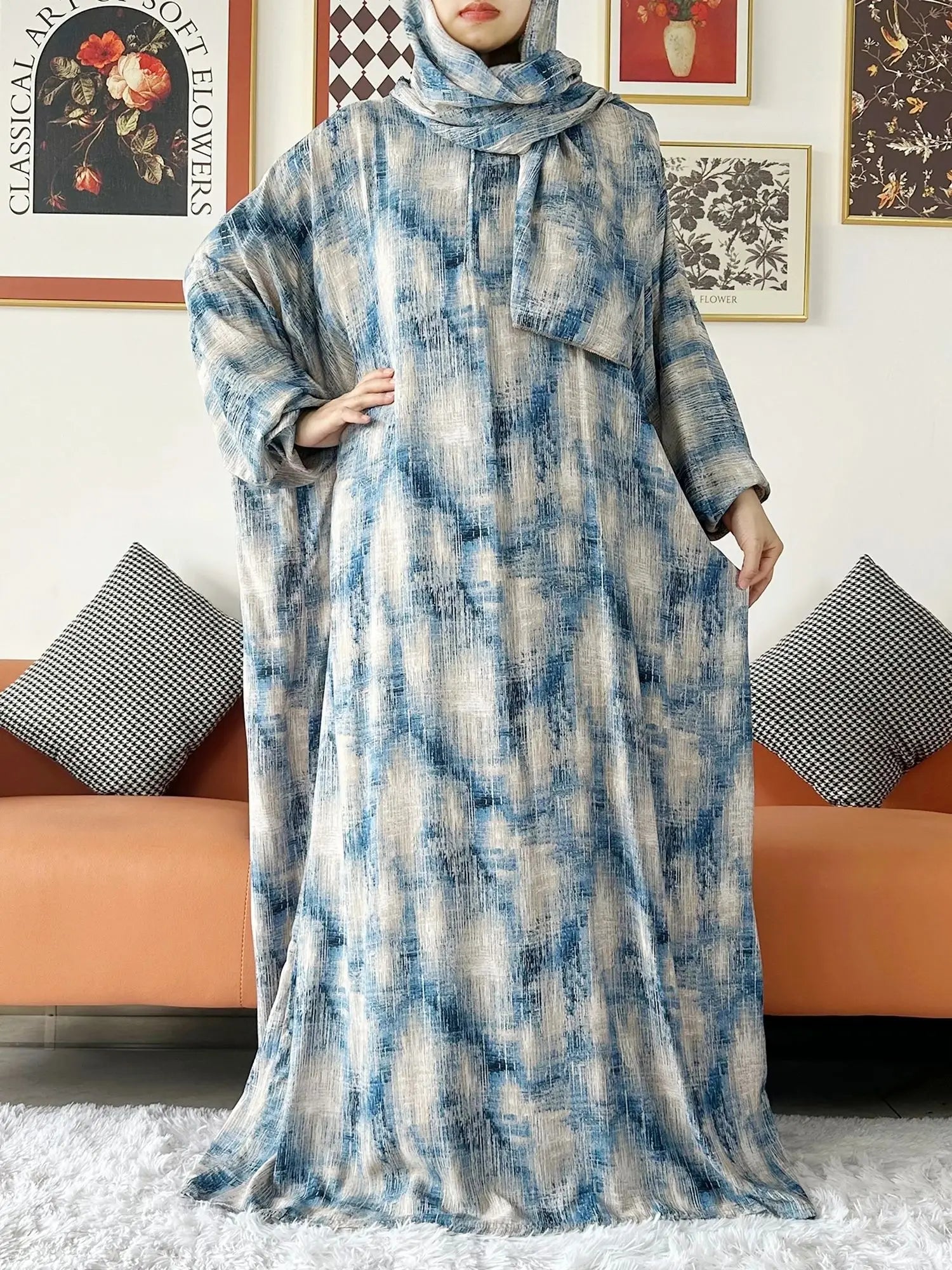 2024 Muslim Cotton Lady Abayas Ramadan Prayer Garment Dubai Turkey Middle East Femme Robe Loose African Dress Turban Joint Viralgem Store