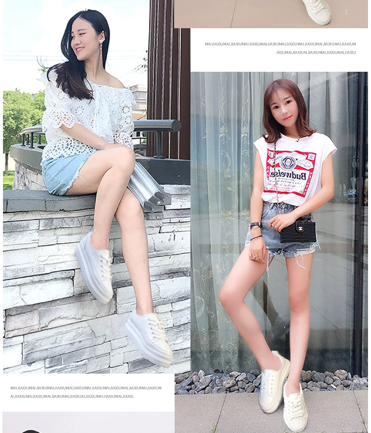 White Shoes Women's Spring New New Arrival Easiest for Match Breathable Thick Sole Ins Street Shooting Genuine Leather Elevator Casual Board Shoes Fashion