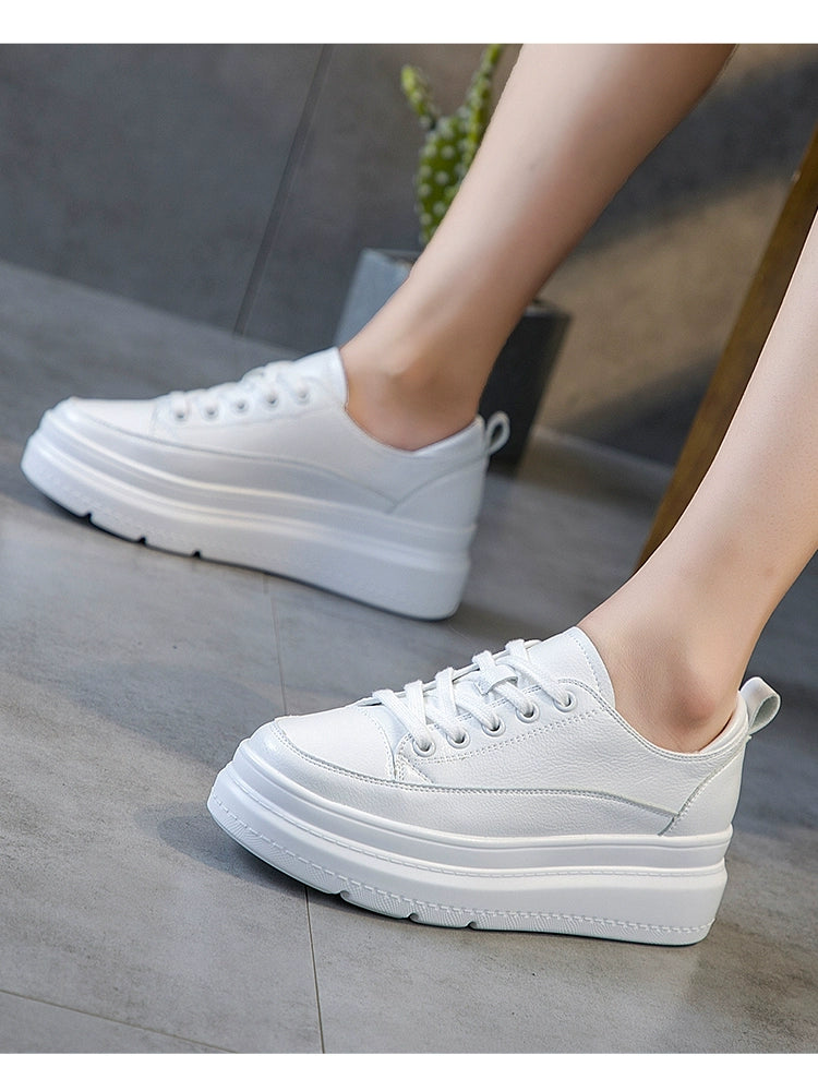 White Shoes Women's Spring New New Arrival Easiest for Match Breathable Thick Sole Ins Street Shooting Genuine Leather Elevator Casual Board Shoes Fashion