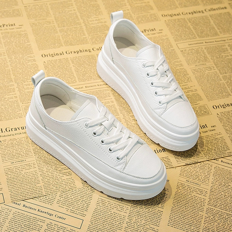 White Shoes Women's Spring New New Arrival Easiest for Match Breathable Thick Sole Ins Street Shooting Genuine Leather Elevator Casual Board Shoes Fashion