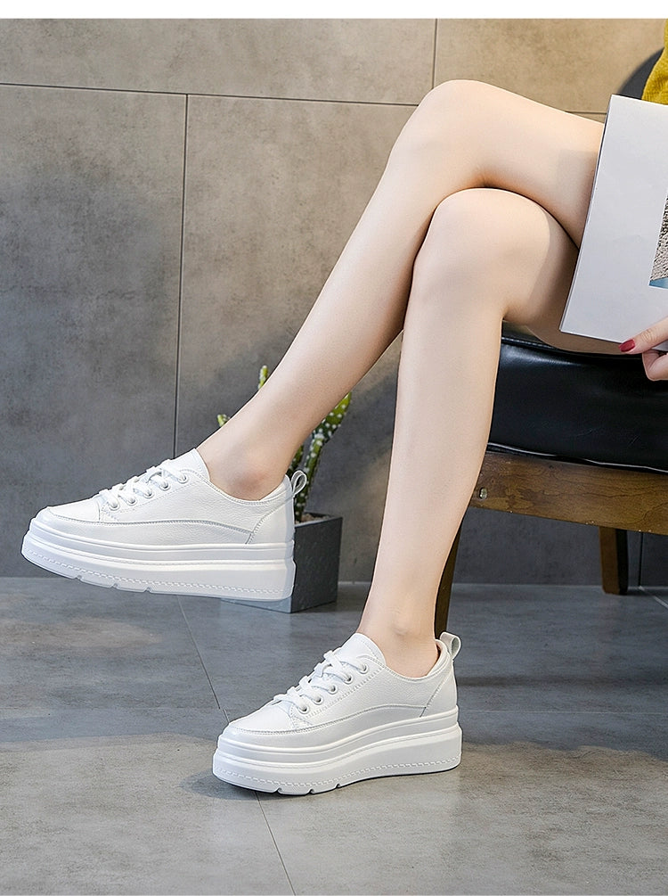 White Shoes Women's Spring New New Arrival Easiest for Match Breathable Thick Sole Ins Street Shooting Genuine Leather Elevator Casual Board Shoes Fashion