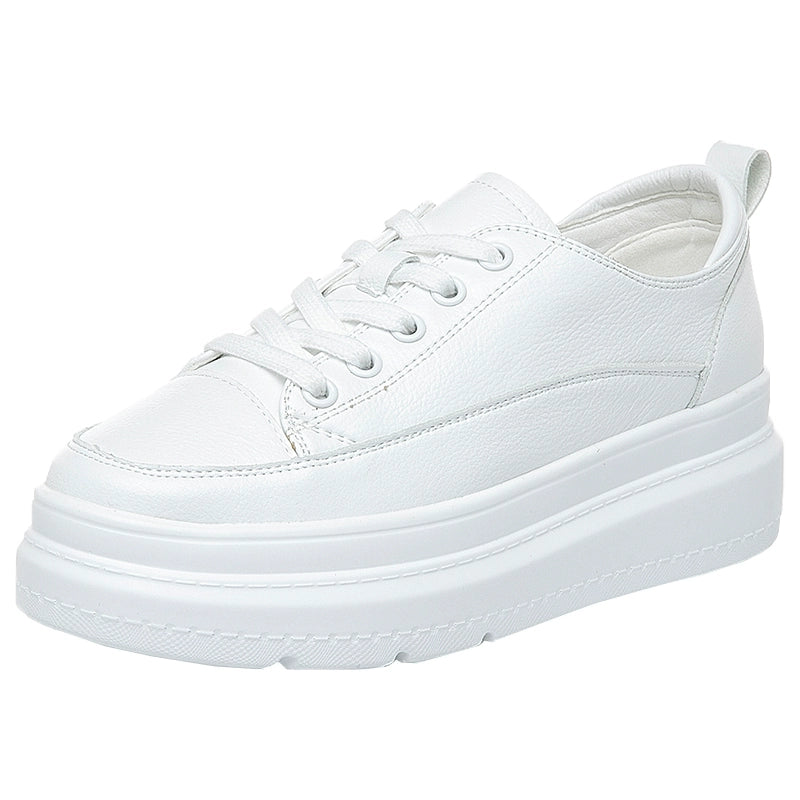 White Shoes Women's Spring New New Arrival Easiest for Match Breathable Thick Sole Ins Street Shooting Genuine Leather Elevator Casual Board Shoes Fashion