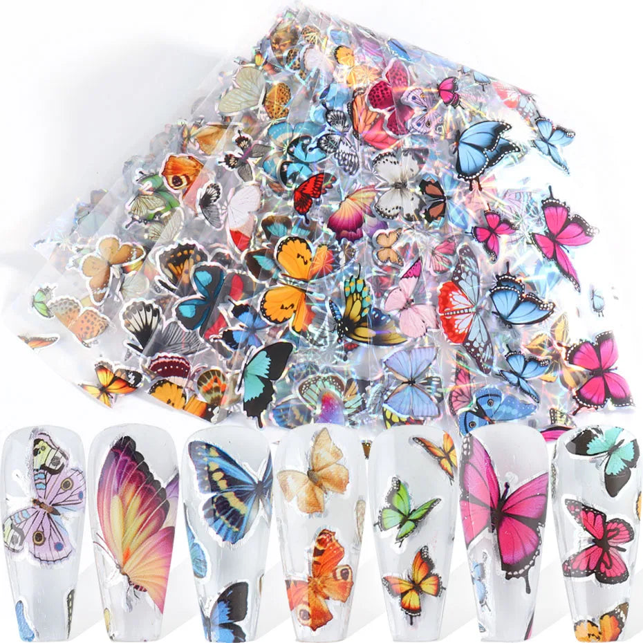 10Pcs Hologram Transfer Foil Nails Laser Stars Holographic Nail Stickers Mermaid Tail Sliders Metallic Gel Polish Wraps NLXKY01