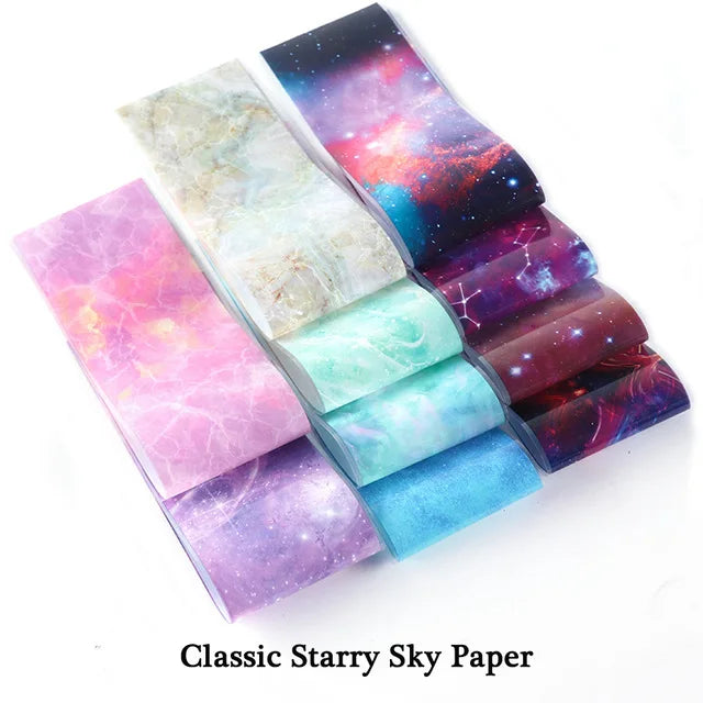 10Pcs Hologram Transfer Foil Nails Laser Stars Holographic Nail Stickers Mermaid Tail Sliders Metallic Gel Polish Wraps NLXKY01