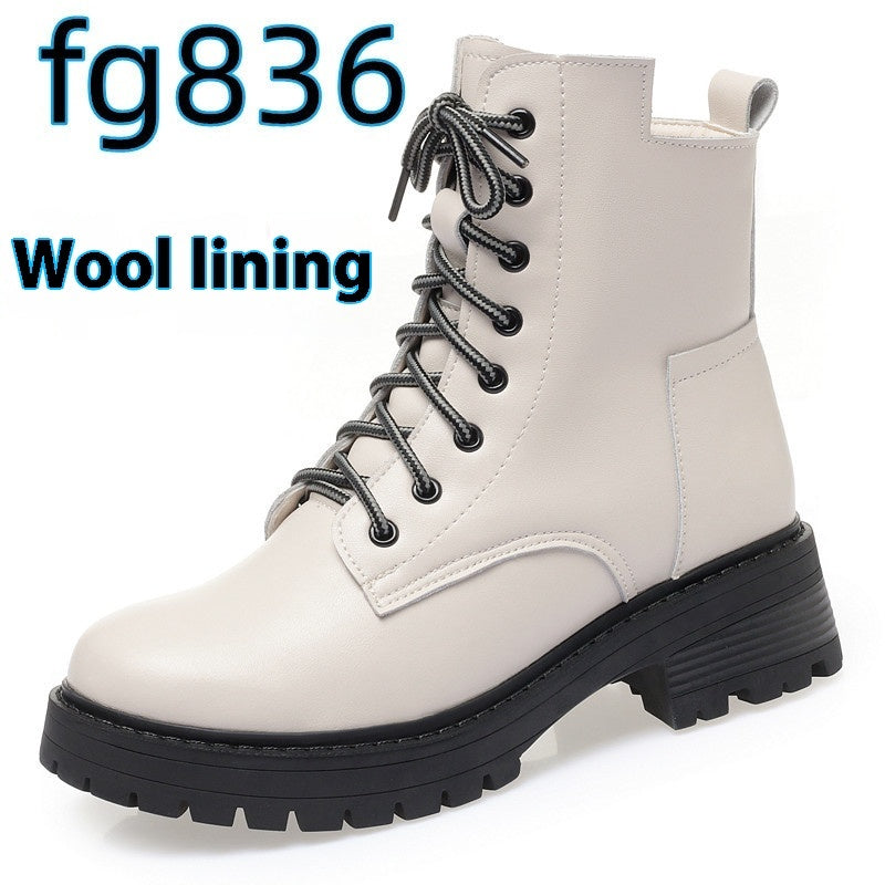 Women's Round Toe Cotton-padded Side Zipper Low Heel Casual Cowhide Shoes Viralgem Store