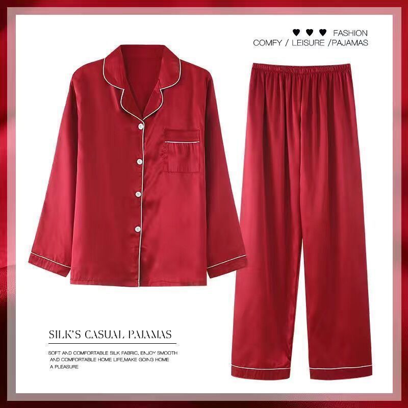 Women's Spring And Autumn Thin Long Sleeve Silk Homewear Two-piece Set Viralgem Store