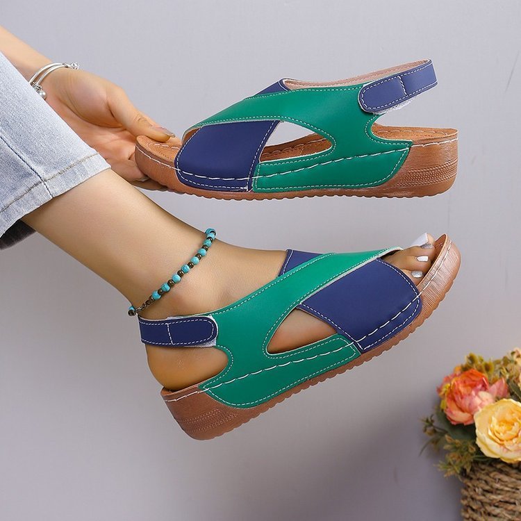 Summer Wedges Sandals With Colorblock Cross-strap Design Casual Thick-soled Roman Shoes For Women Viralgem Store