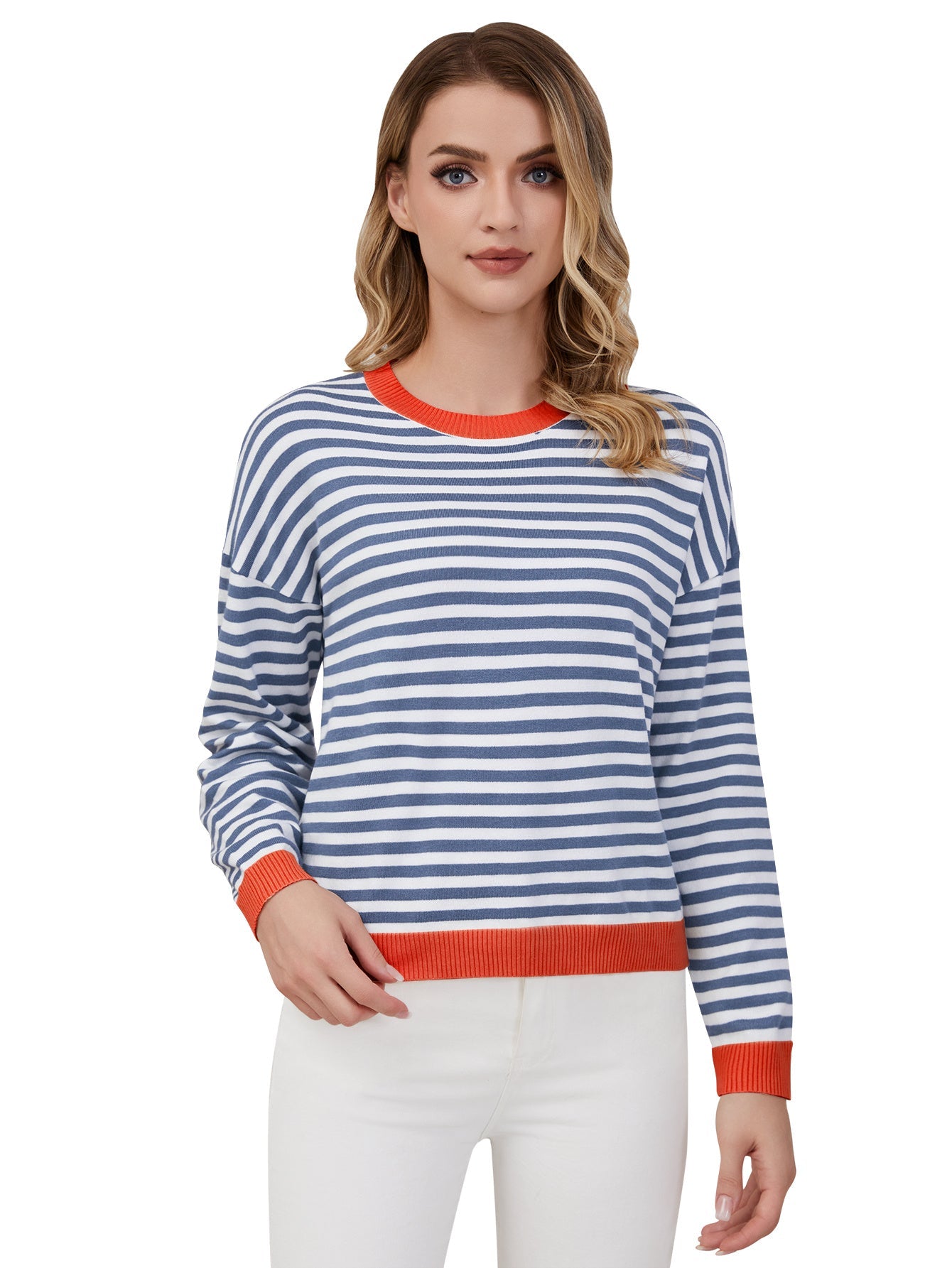 Women's Striped Round Neck Long Sleeved Top Viralgem Store