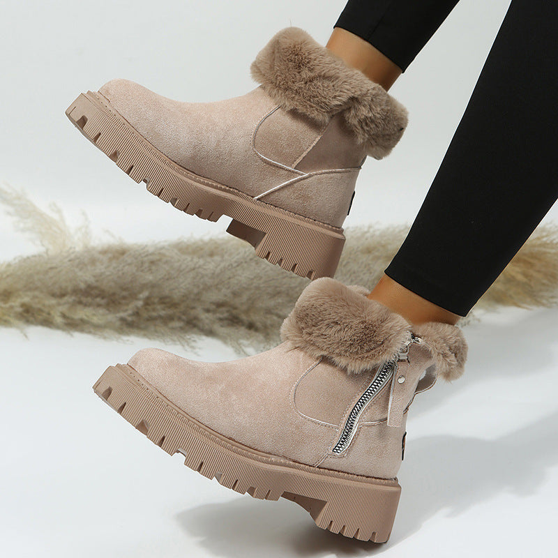 Women's Snow Boots Winter Warm Foldable Plush Tube Short Boot Solid Color Round-toe Platform Shoes Viralgem Store