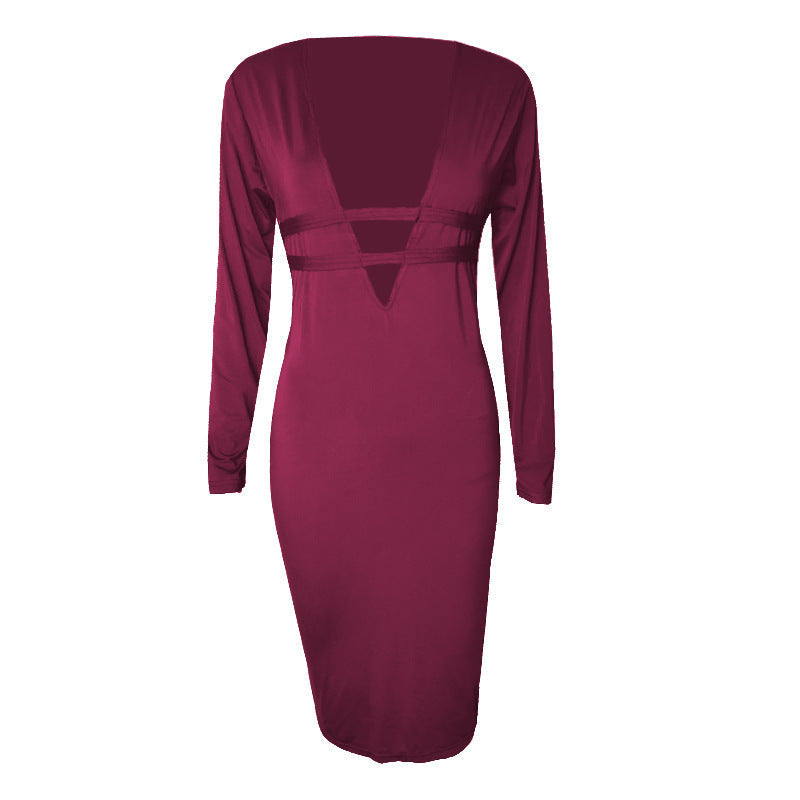 Women's Long Sleeve Deep V Sheath Dress Viralgem Store