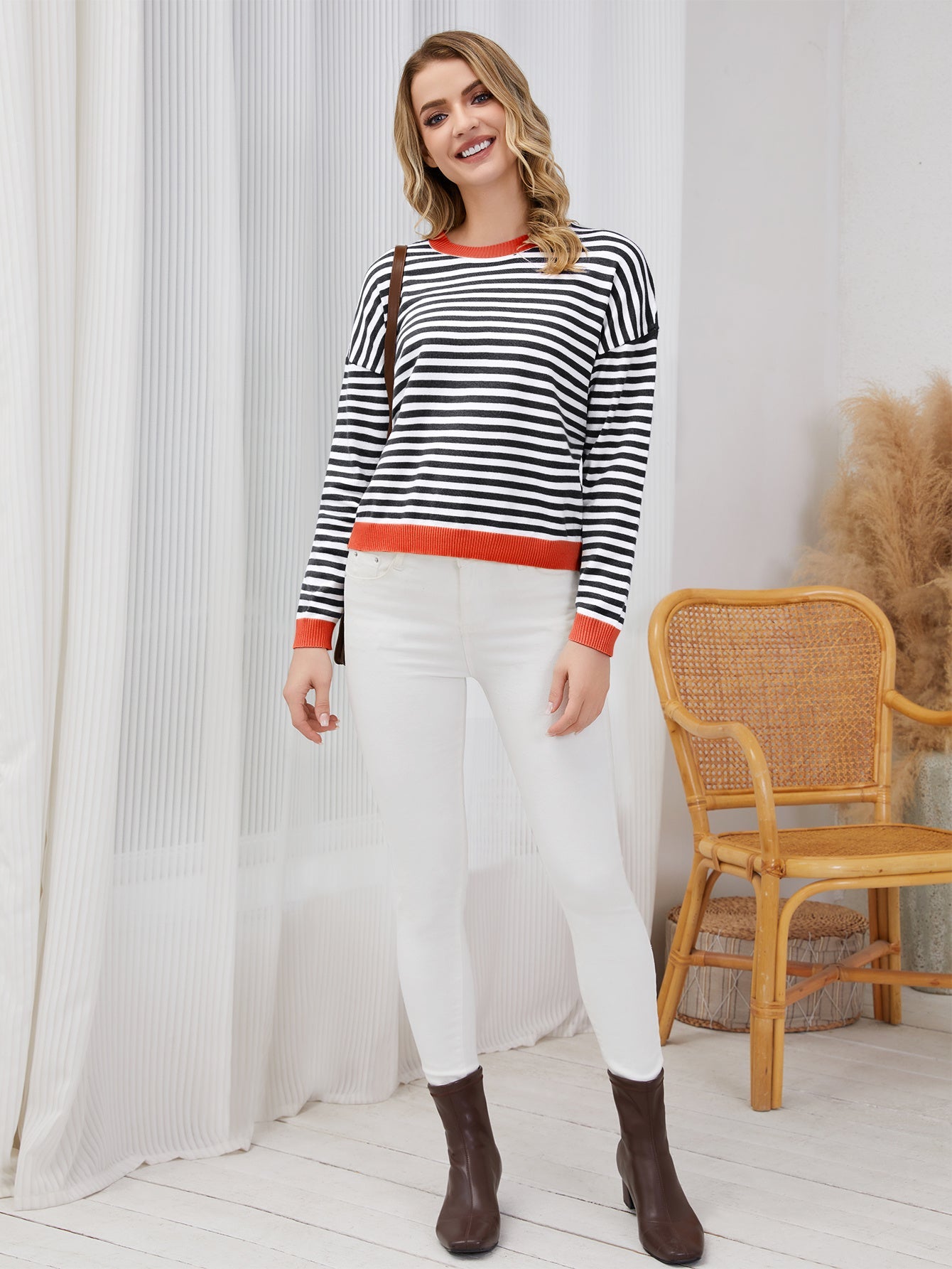 Women's Striped Round Neck Long Sleeved Top Viralgem Store