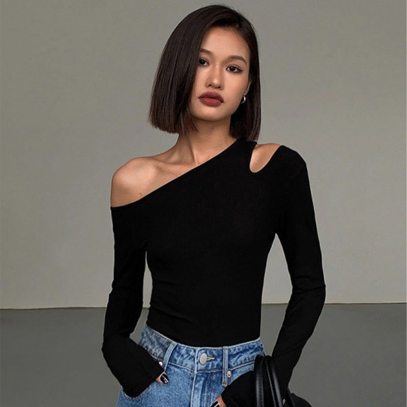 Women's Black Sexy One-shoulder Crossbody Bottoming Shirt Viralgem Store