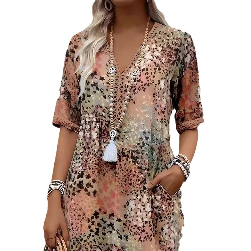 Summer V-neck Casual Holiday Pocket Dress Homewear Viralgem Store