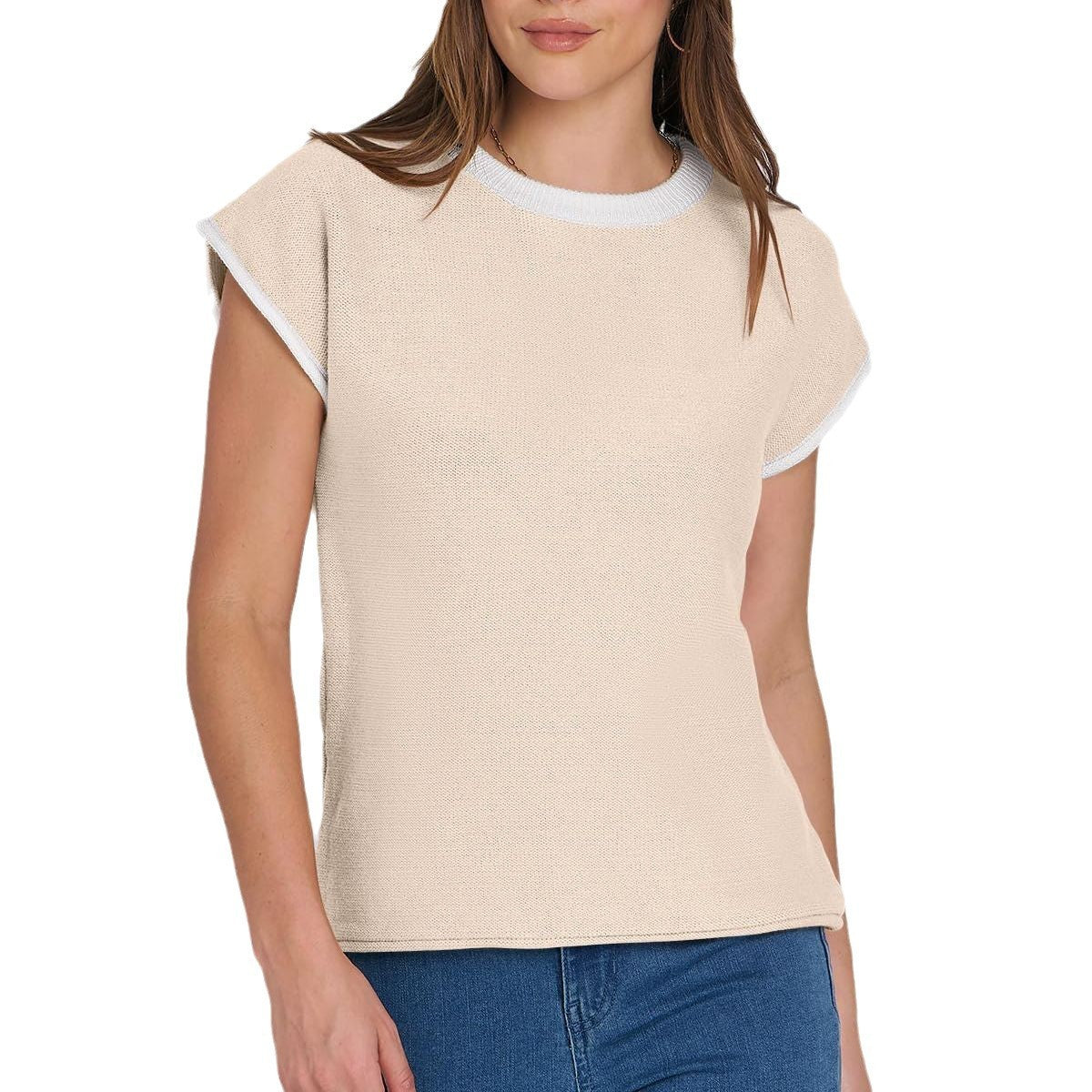 Women's Round Neck Knitted Top Casual Striped Contrast Color Sweater Viralgem Store