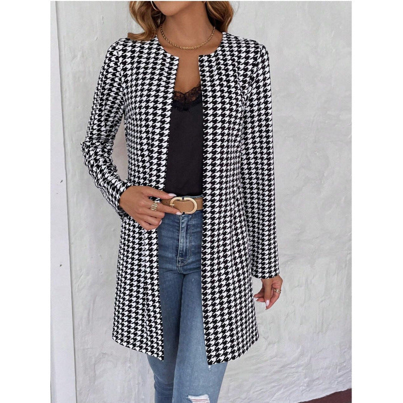 Women's Clothing Houndstooth Long Coat Viralgem Store