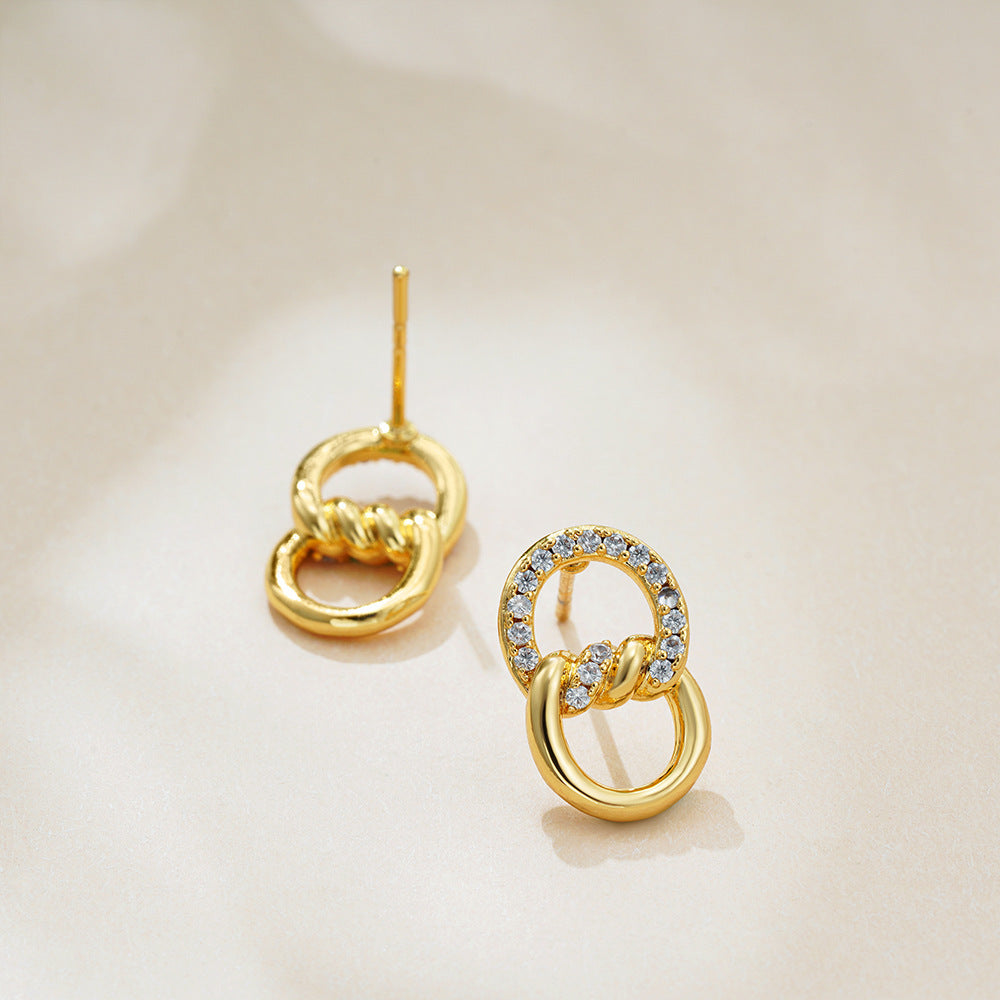 18K Gold Double D Ring Micro Inlaid Zircon Bends And Hitches Stud Earrings Viralgem Store