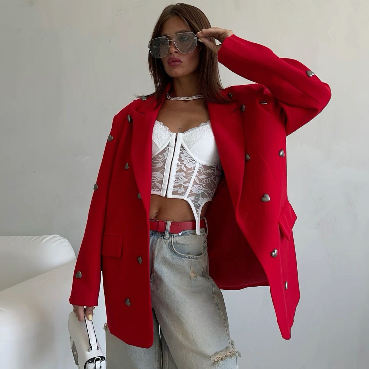 Straight Loose Heart Rhinestone Suit For Women Viralgem Store