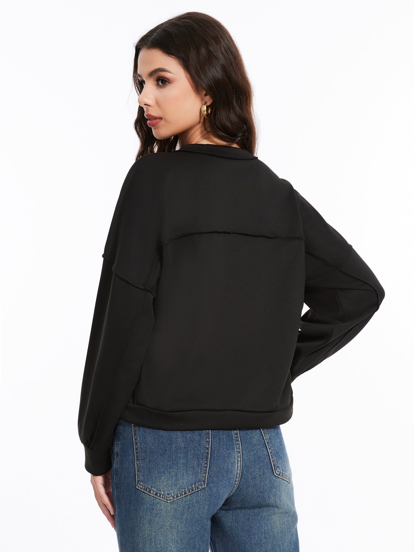 Women's Long Sleeved Button Solid Color Hoodie