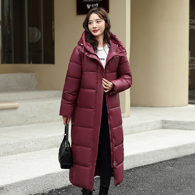 Women's Super Long Down Jacket Winter Puffer Thick Coat Black Red Hooded Zipper Keep Warm Fall Winter Casual Clothes Viralgem Store