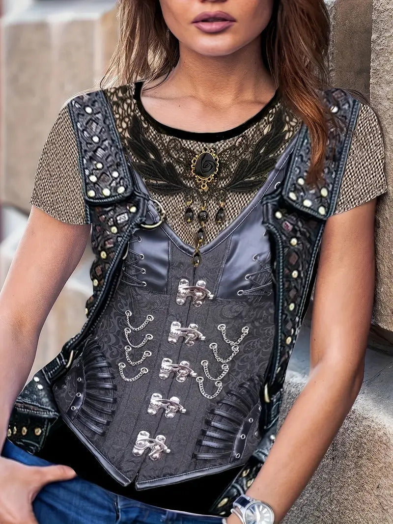 Summer Fake Denim Women's Short Sleeve