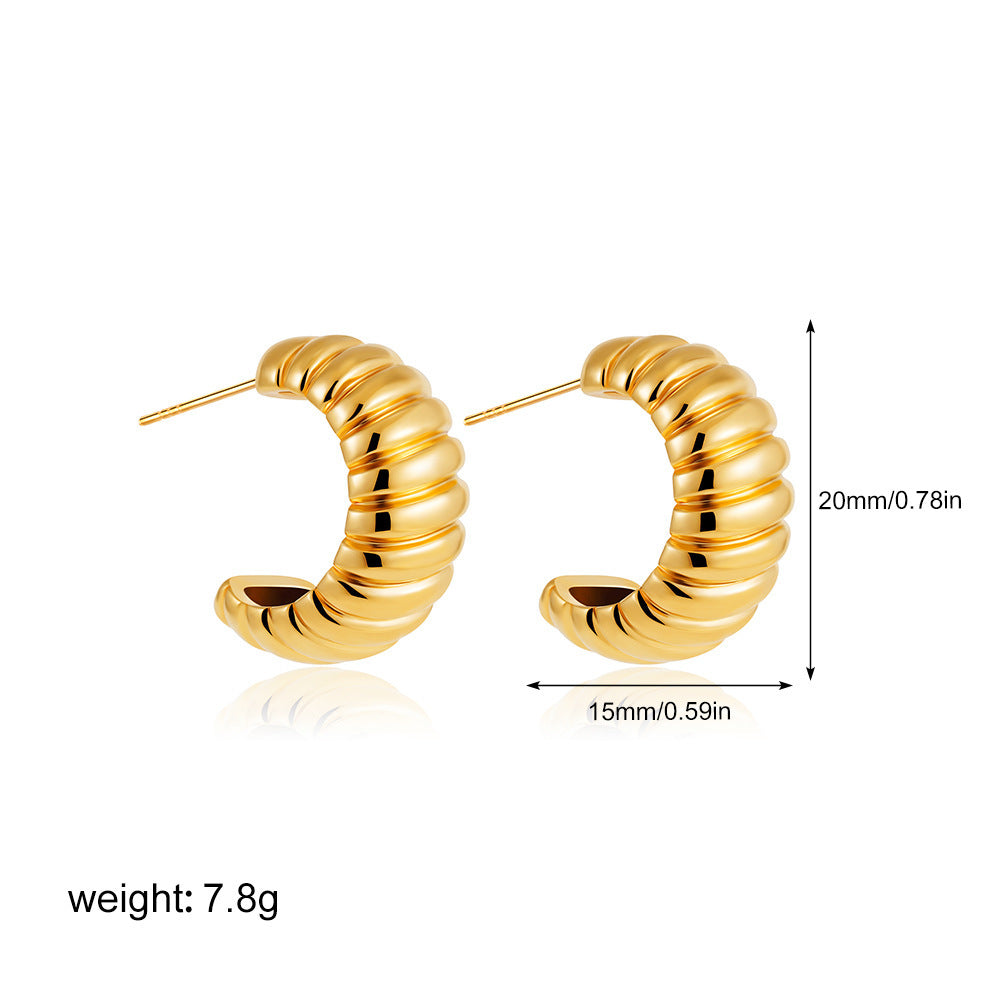 18K Gold C- Shaped Simple Diagonal Stripe Stud Earrings Viralgem Store