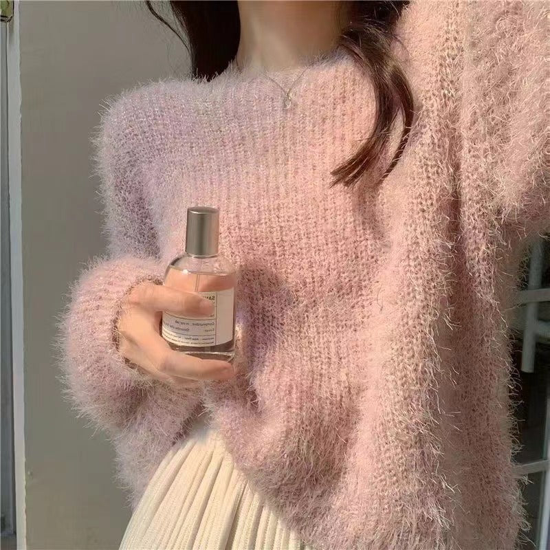 Women's Round Neck Pullover Puff Sleeve Sweater Younger Knitwear Outer Wear Viralgem Store